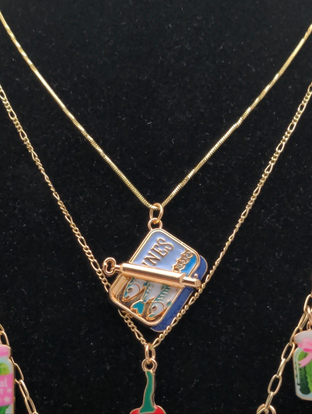 Novelty Sardine Can Pendant Necklace - Blue Accents - Picture 6 of 7